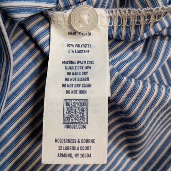 Holderness & Bourne Men L Blue Striped Performance "Cherry Hills" Golf Logo Polo - Picture 7 of 8